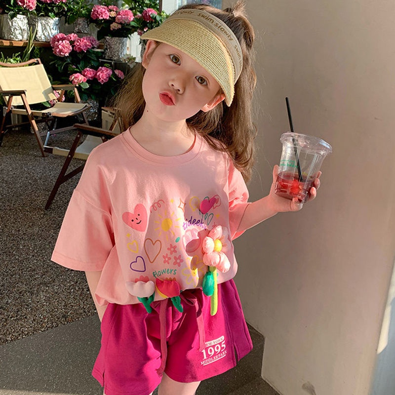 Hàng Mới Về Áo Thun Cotton Ngắn Tay Cổ Tròn In Họa Tiết Hoạt Hình Thời Trang Mùa Hè Cho Bé Gái