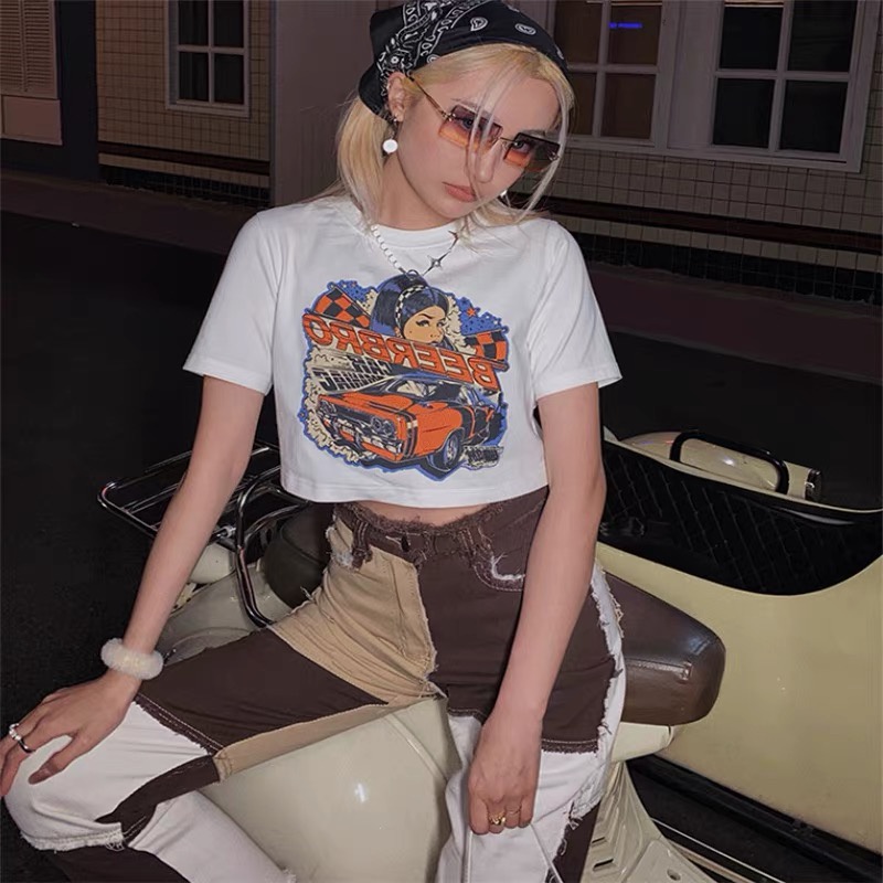 Áo croptop tay ngắn thiết kế phong cách Retro trẻ trung cho nữ