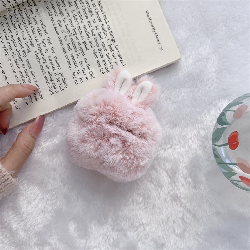 Vỏ Bảo Vệ Hộp Sạc Tai Nghe AirPods 1 2 Pro 3 Bằng Silicon Mềm Hình Tai Thỏ Nhồi Bông Dễ Thương