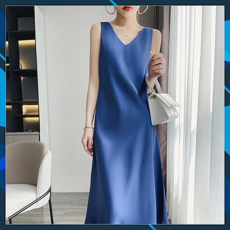 Váy Ngủ 2 dây lụa satin Đầm suông mặc ở nhà dáng dài cao cấp HT TRENDY