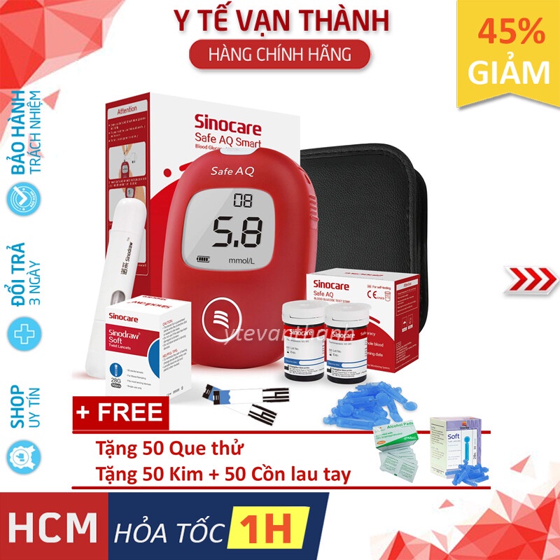 ✅ [TRỌN BỘ] Máy Đo Đường Huyết- Safe AQ (Kèm 50 Que, Kim, Cồn) -VT0656