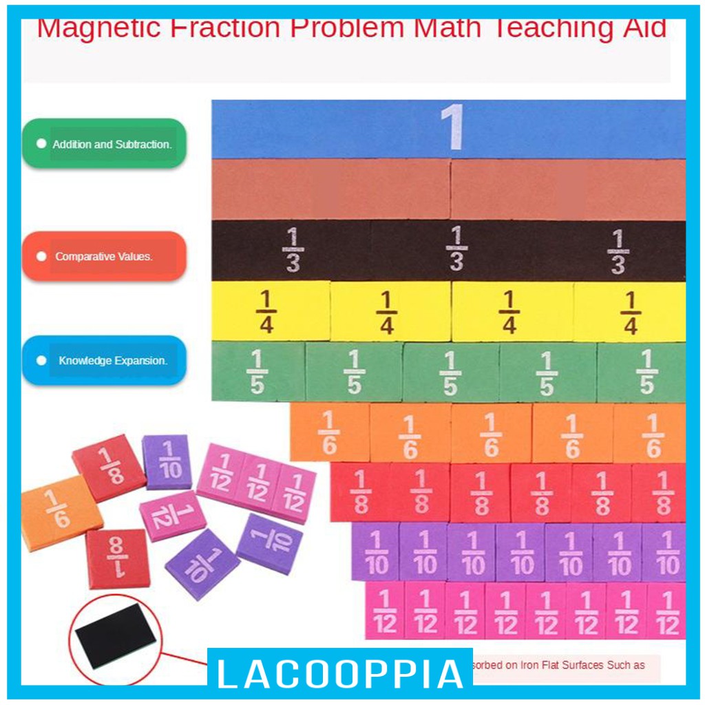 [LACOOPPIA] 51 Pieces Learning Resources Double-sided Magnetic Fraction Squares