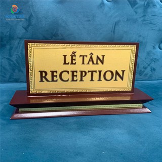 Bảng lễ tân đồng ăn mòn đế gỗ - Bảng Reception khách sạn, nhà nghỉ, cơ quan...