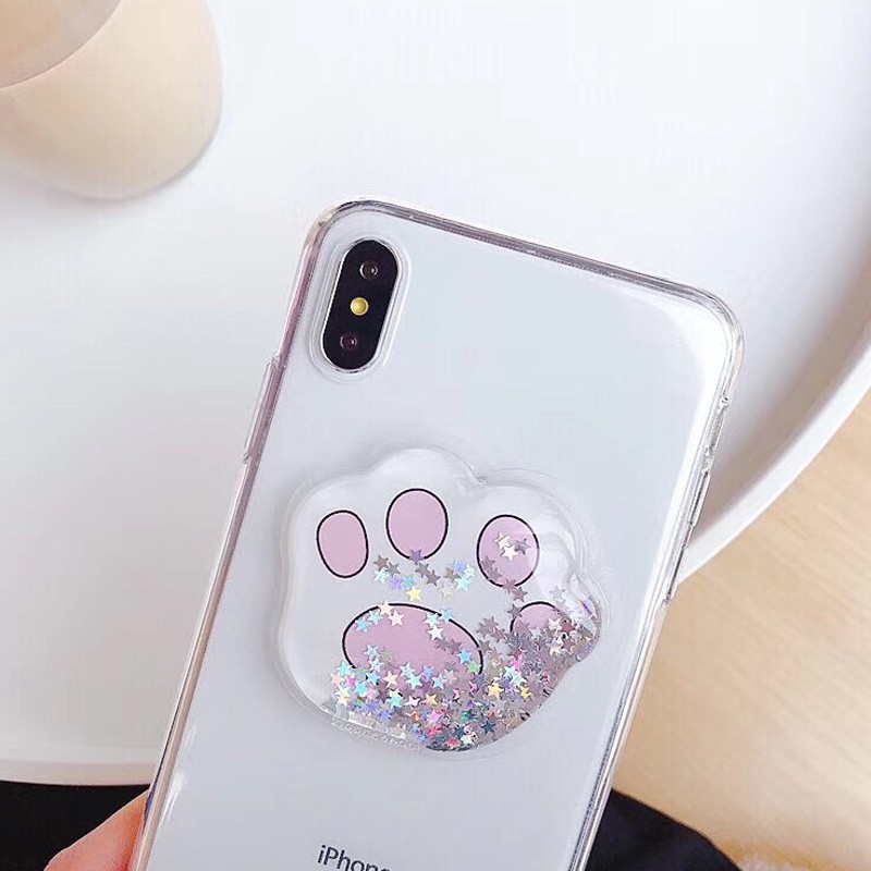 Ốp lưng A51 trong suốt đính kim tuyến icon chân mèo 3D