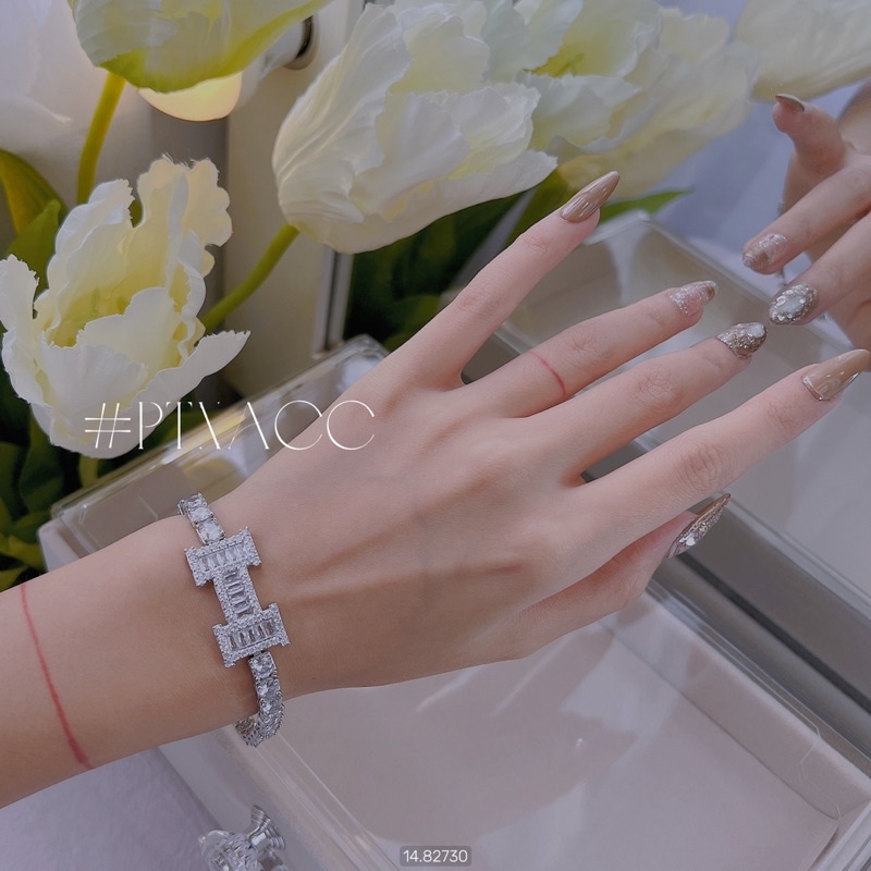 ᴾᵀᴺᵃᶜᶜ Lắc tay xi bạch kim / xi vàng full đá paguet logo thương hiệu . L1662C