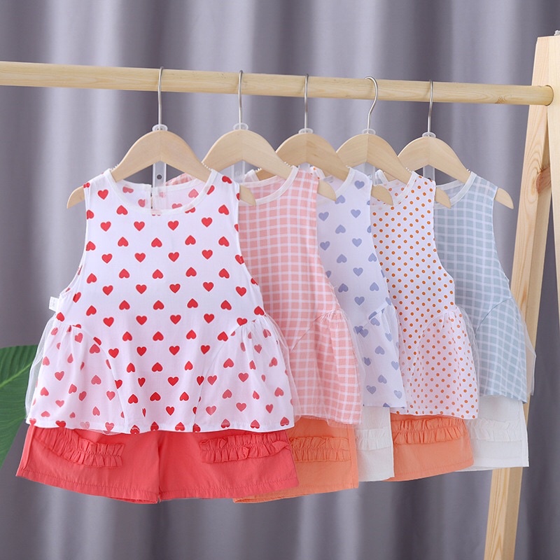 Bộ Lanh Hè xinh xắn cho bé gái, bộ cộc tay cho bé rộng rãi thoáng mát