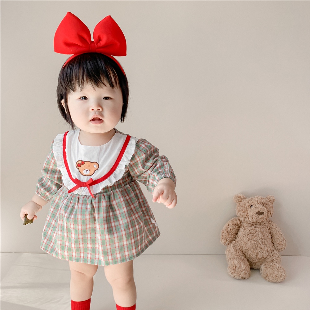 Áo Liền Quần Dạng Đầm Công Chúa Họa Tiết Kẻ Ô Phong Cách Phương Tây Thời Trang Mùa Thu Mới Cho Bé Gái