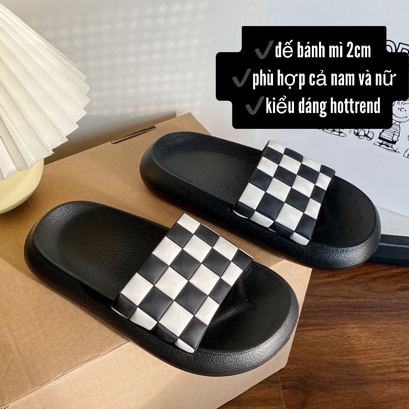 Dép bánh mì,dép quai ngang nam nữ kẻ caro phong cách ullzang D178