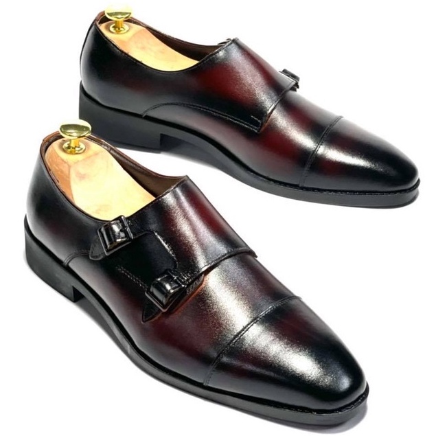Giày tây nam Double Monkstrap da bò thật bảo hành 12 tháng - Mã T78