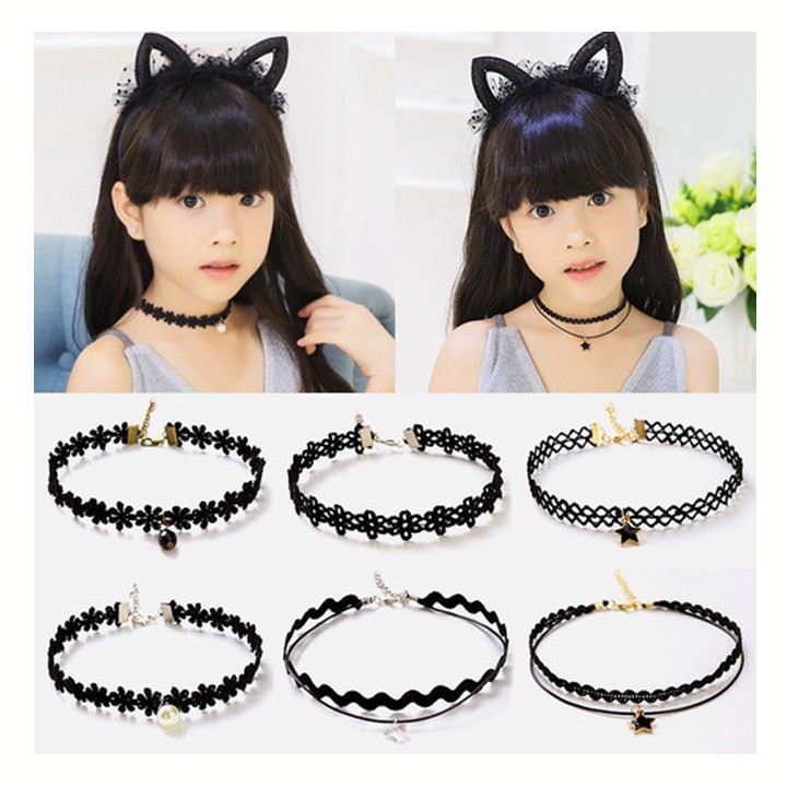 Vòng cổ choker cho bé gái nhiều hoa văn đáng yêu phối hạt phụ kiện làm điểm nhấn cá tính BBShine – J055