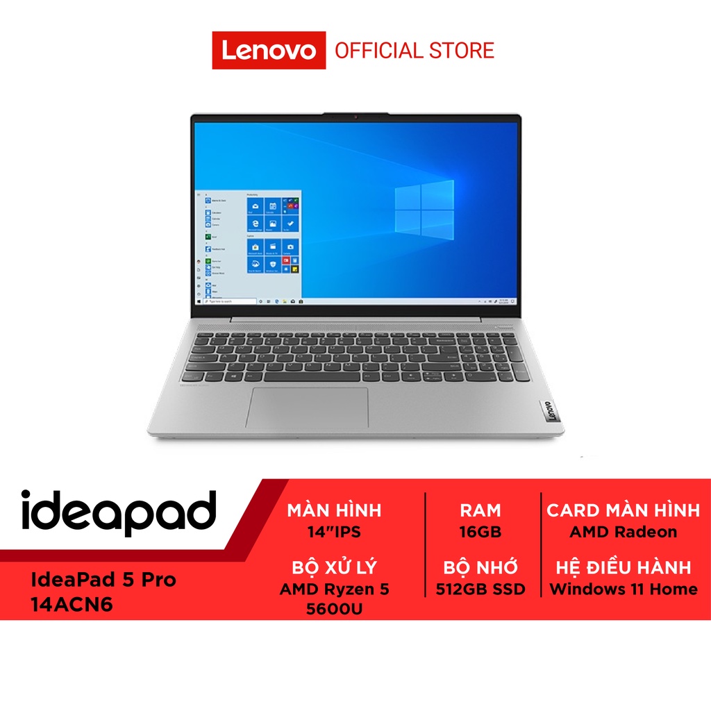 [ELBAU7 giảm 7%] Laptop Lenovo IdeaPad 5 Pro 14ACN6 82L700L5VN (Ryzen™ 5-5600U | 16GB | 512GB | AMD Radeon | 1