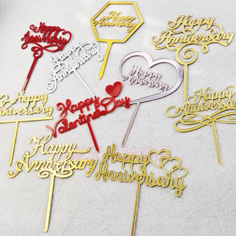 Topper Trang Trí Bánh Kem Chữ Happy Anniversary
