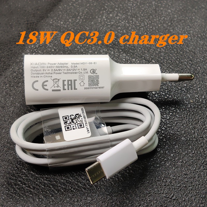 Củ Sạc Nhanh QC3.0 18W Type C Cho Xiaomi Mi 9 SE Mi 8 10 F2 X3 Redmi Note 7 8 9