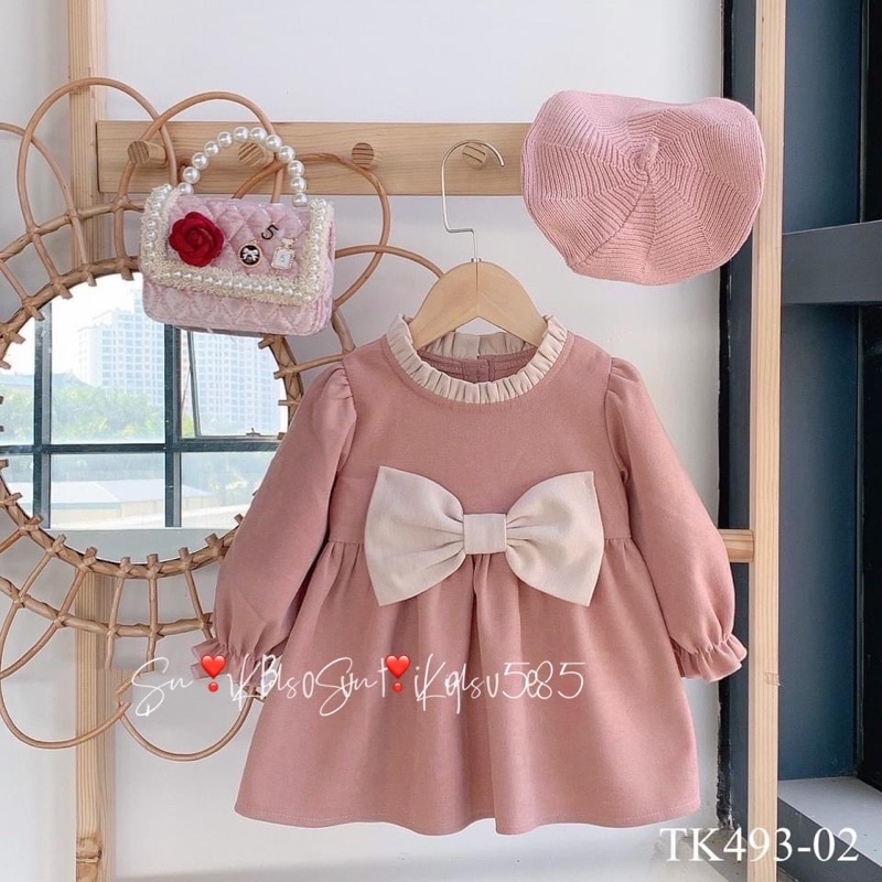 Váy nhung lì phối nơ trắng sn kids