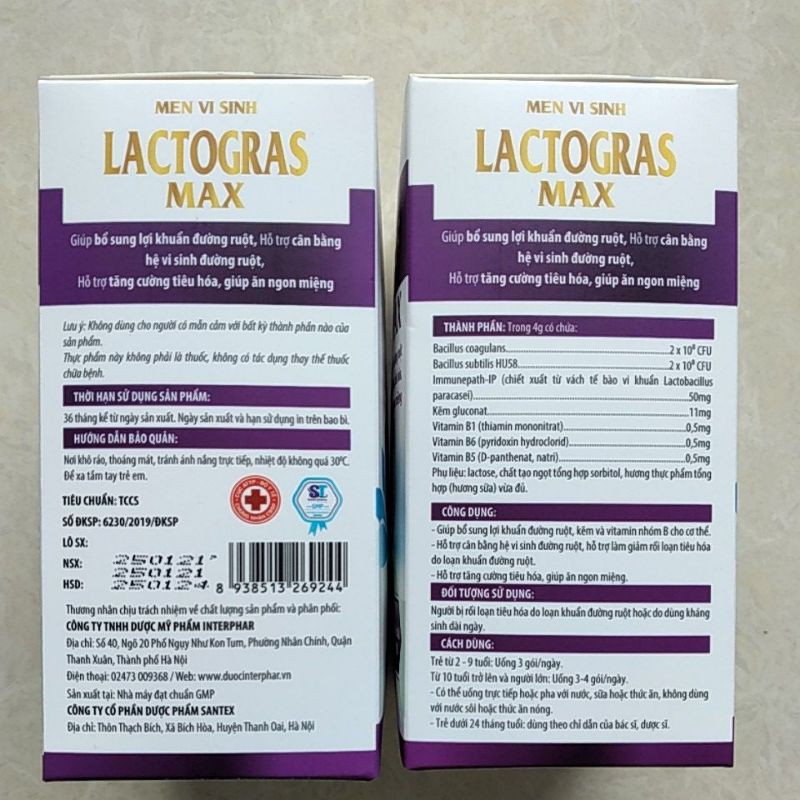 Lactogras Max hộp 20 gói - Hỗ trợ cân bằng hệ vi sinh đường ruột, tăng cường tiêu hóa, giúp ăn ngon hấp thu tốt