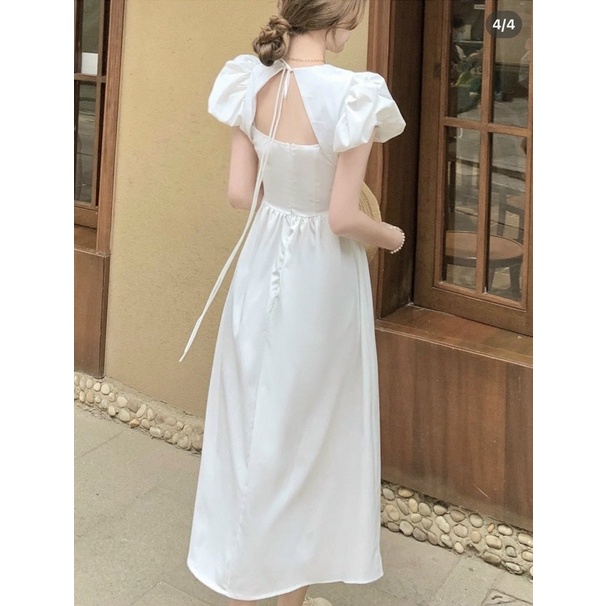 ĐẦM MIDI TRẮNG KHOÉT LƯNG TAM GIÁC