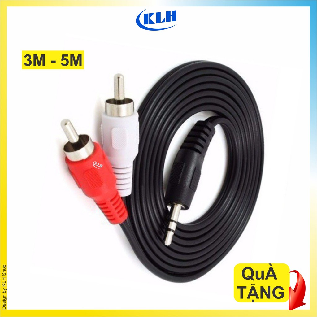 Dây loa máy tính jack tròn ra bông sen dài 3m, 5m, cáp AV kết nối điện thoại ra loa, amply, mixer chất lượng HD AUDIO