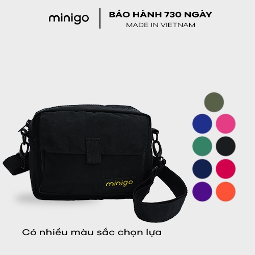 Túi đeo chéo dạng hộp Minigo chất liệu chống thấm nước nắp gài nam châm tiện lợi nhiều màu trơn