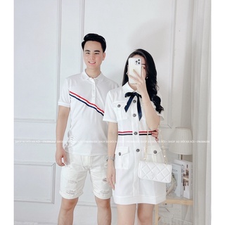 Set áo váy đôi may sọc kẻ “Thom browne”