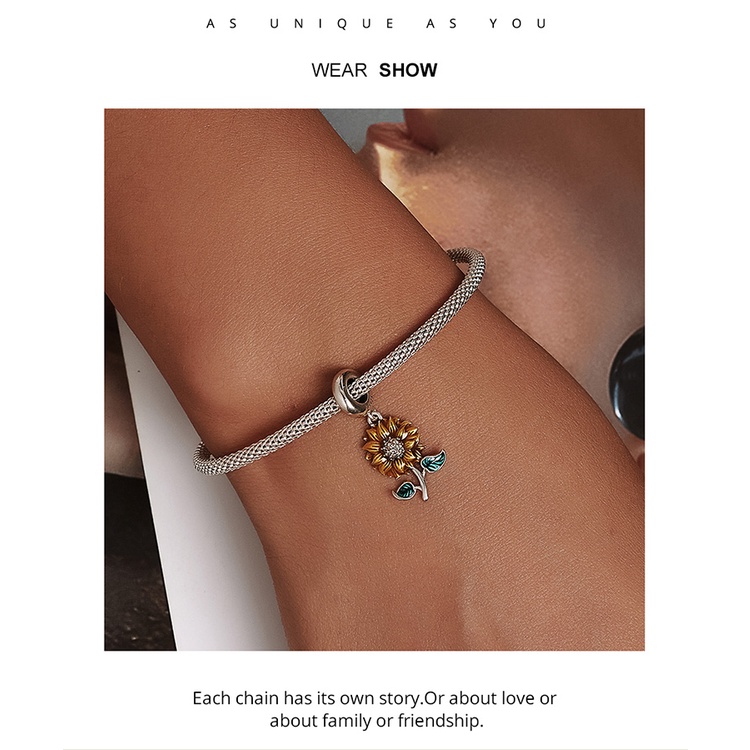 Mặt dây Bamoer bằng bạc 925 hình hoa hướng dương cho tự làm vòng tay thủ công SCC2079