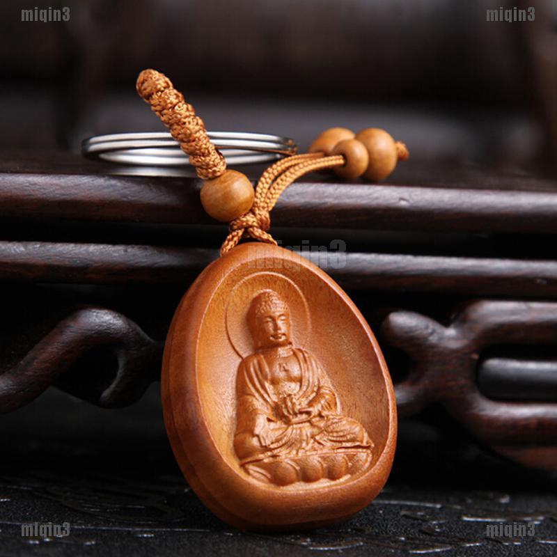 Móc chìa khóa bằng gỗ kích thước 5cmx3.4cm phong cách Phật giáo tùy chọn