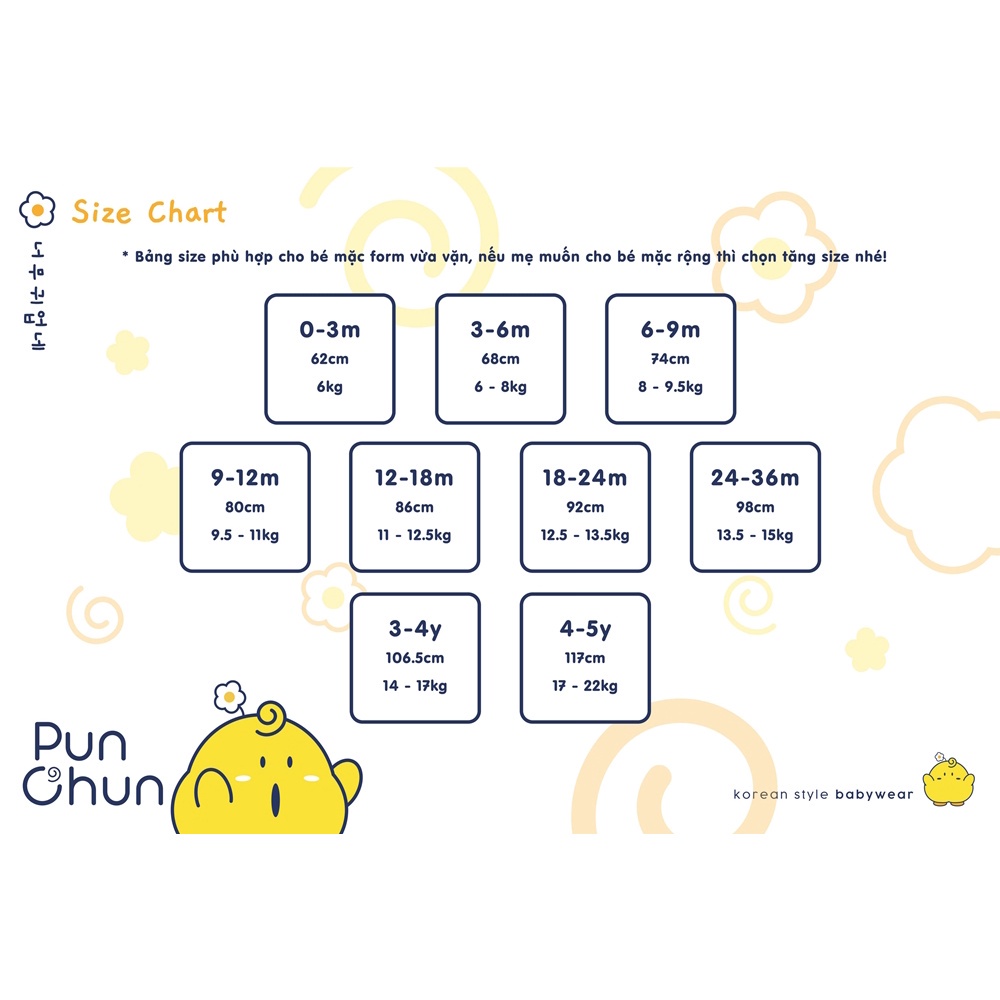 PUNCHUN Bộ dài tay cúc giữa cho bé sơ sinh Punchun PCAW22D2205