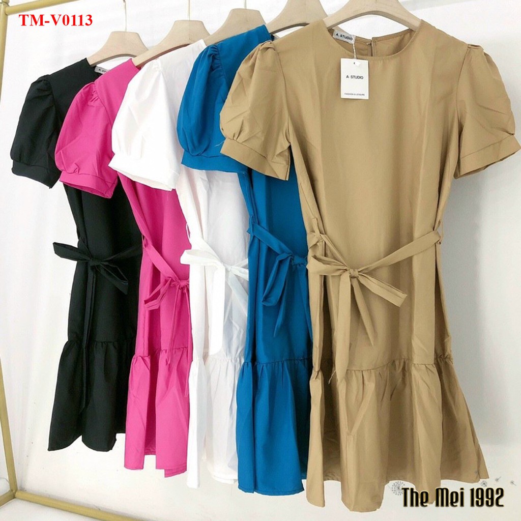 Đầm công sở nữ The Mei 1992 - Váy suông tay ngắn chất cotton mịn cao cấp kèm đai lưng đuôi cá siêu đẹp