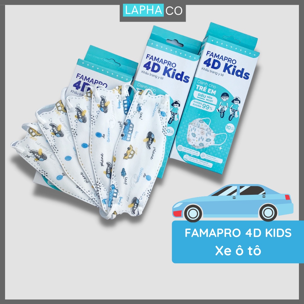 [4D MASK KIDS (KF94)- COMBO 2- HỘP 10 CÁI] Khẩu trang y tế cao cấp trẻ em kháng khuẩn 3 lớp Famapro 4D Kids