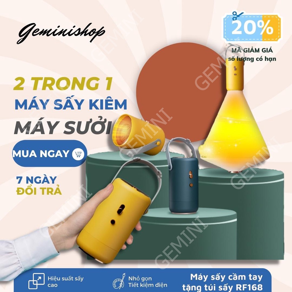 Máy Sấy quần áo máy sưởi ấm 2 in 1 nhà cửa chăn gối mini cầm tay thông minh tiện dụng đa chức năng mã RF168 Gemini Shop