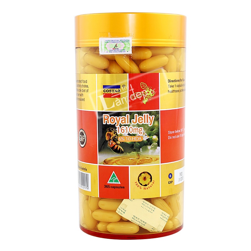 Sữa Ong Chúa Úc Costar Royal Jelly 1610mg 6% 10 HDA 365 Viên Dưỡng Da Làm Chậm Lão Hóa