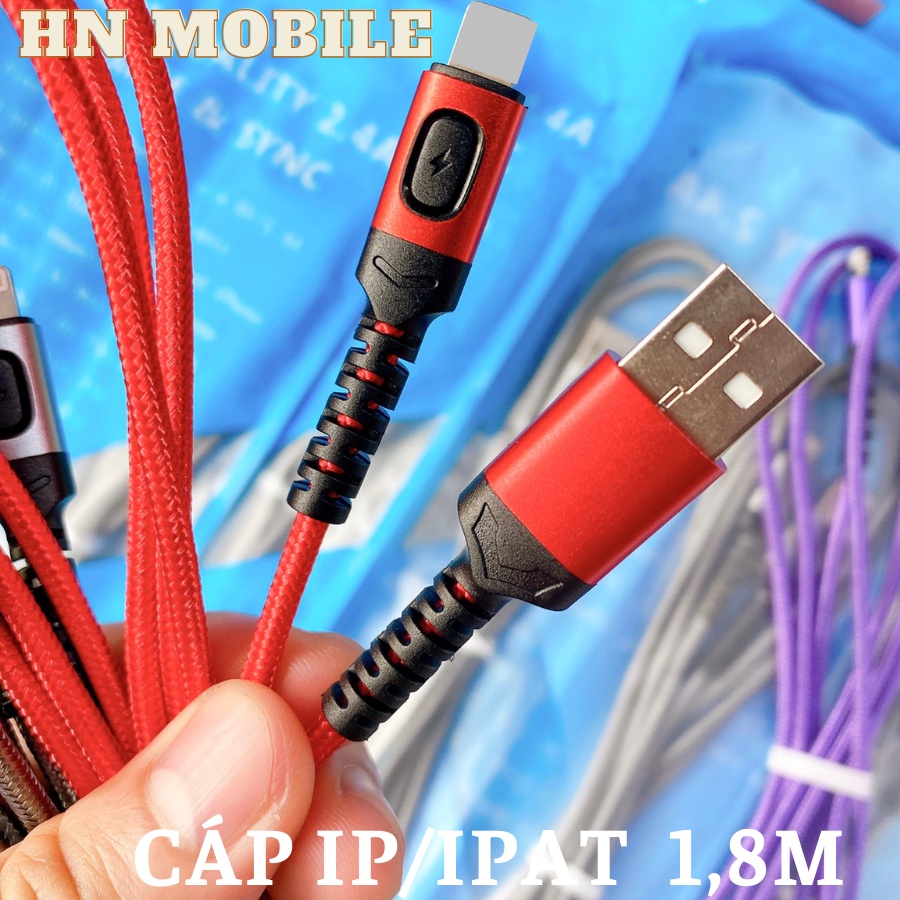 Cáp sạc nhanh,cáp sạc IP2,4a dây dù 1,8m usb to chống gãy cho ip-tablet chất lượng cao