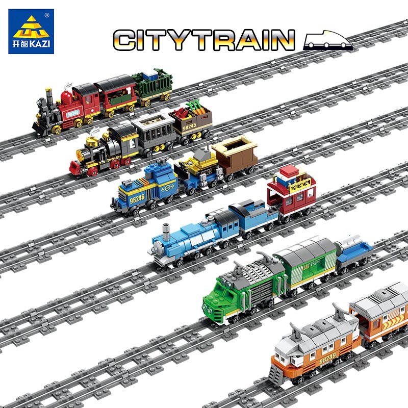 KAZI Steam-Era Freight Train Building Block Lego Compatible High-speed Rail Train Magnetic Track Classic Children Locomotive Toys for Gifts