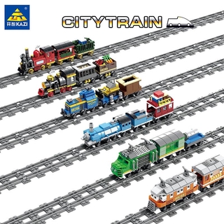 KAZI Steam-Era Freight Train Building Block  Compatible High-speed Rail Train Magnetic Track Classic Children Locomotive Toys for Gifts