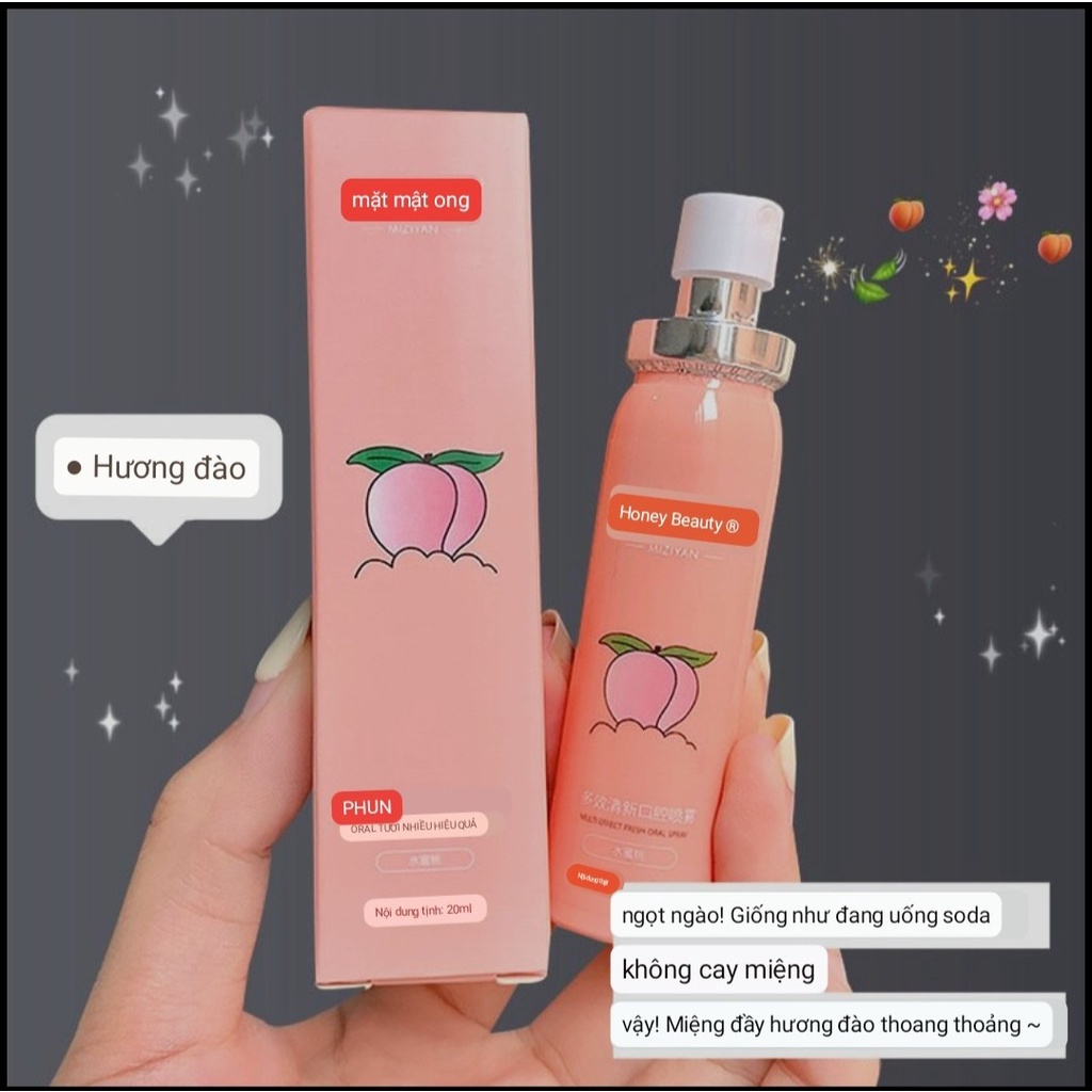 Xịt Thơm Miệng MIZIYAN Hoa Quả Thơm miệng sạch sẽ vị đào, bạc hà, cam mát dung tích 15ml