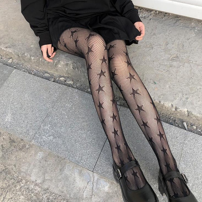 Quần Tất Lưới Họa Tiết Ngôi Sao Goth Phong Cách Harajuku
