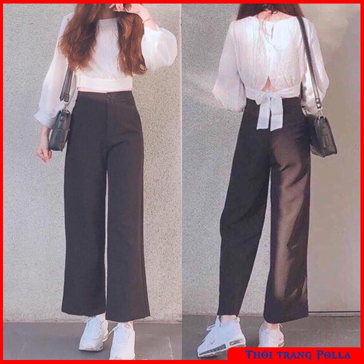 Sét đồ nữ nguyên bộ áo tay bồng trắng nơ sau, quần ống suông cực đẹp, lên dáng chuẩn, nữ tính - B019