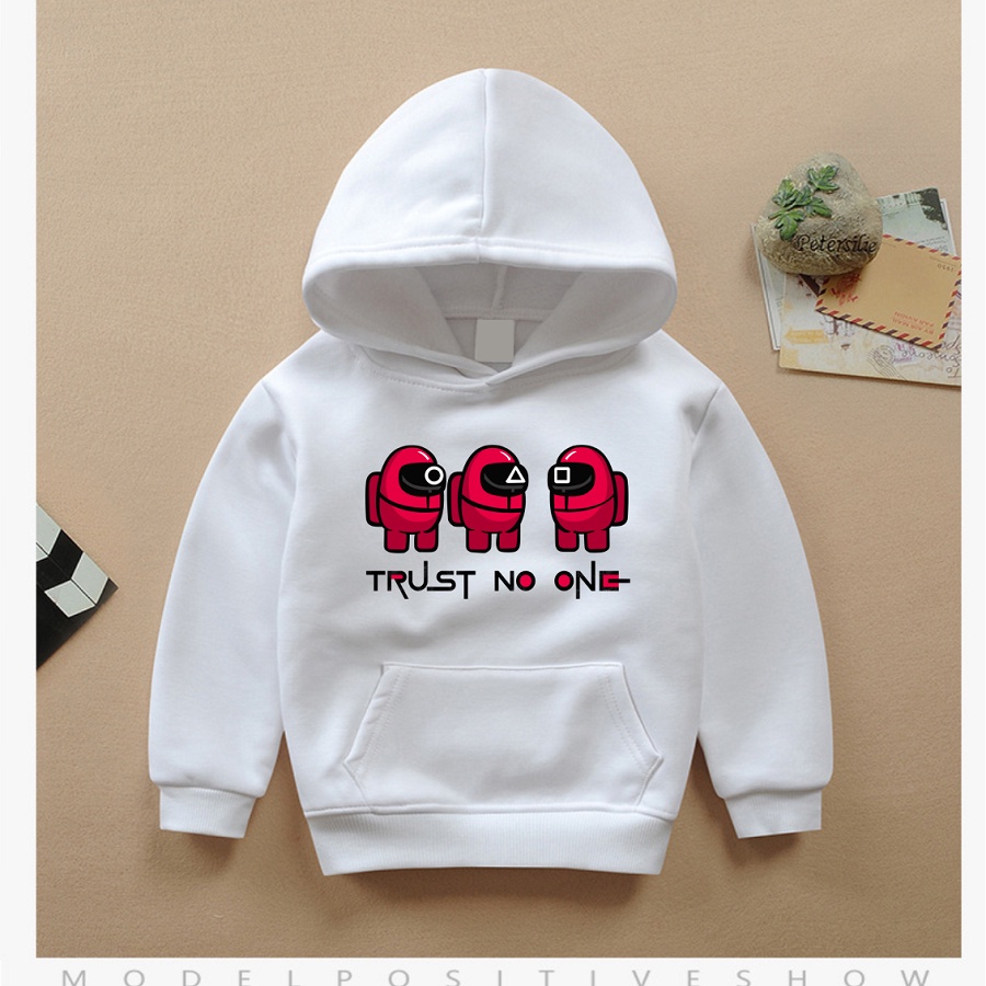 Áo squid game áo khoác hoodie trò chơi con mực màu trắng cực chất cho bé trai bé gái