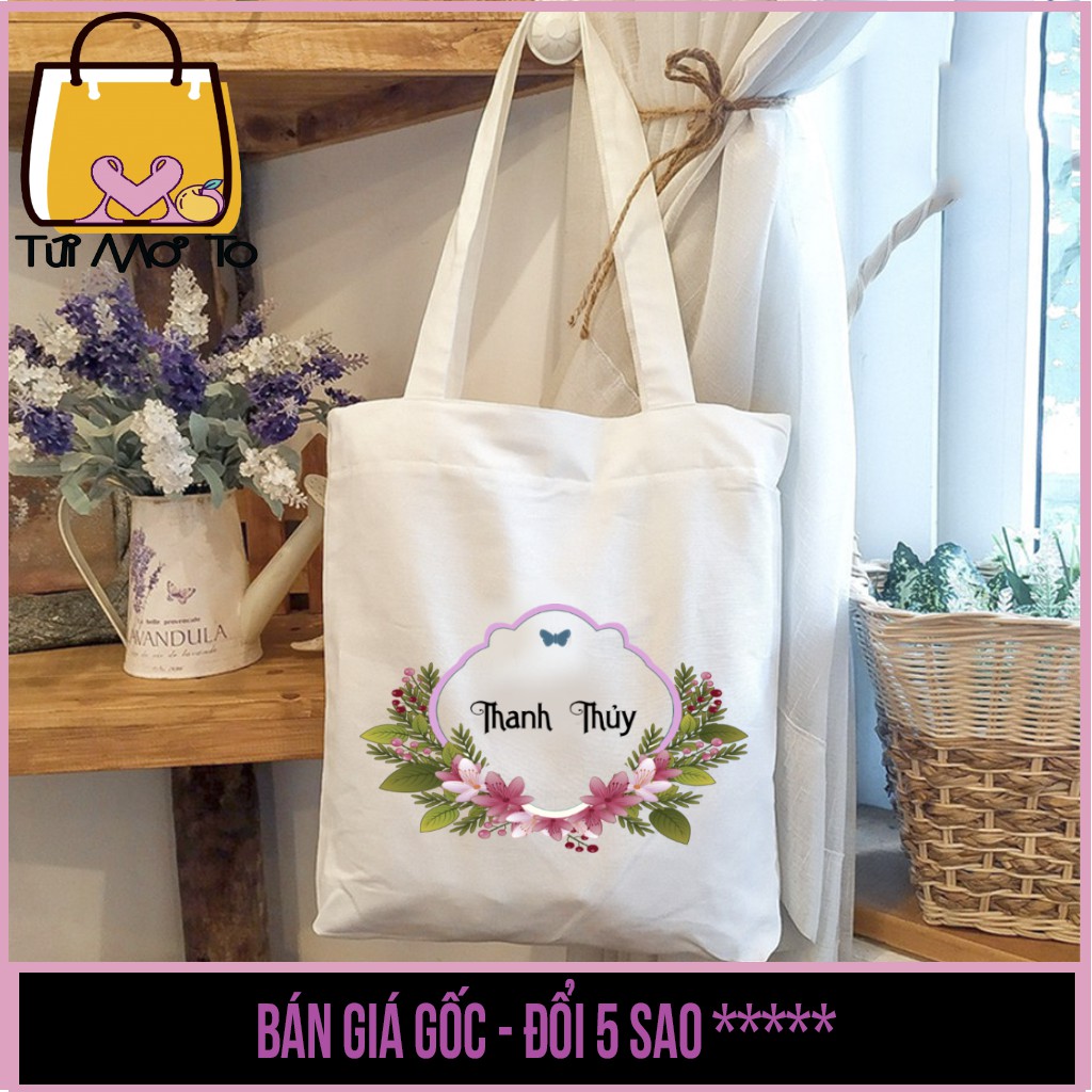 Túi tote, túi vải, túi canvas có khóa kéo VUÔNG in TÊN CỦA BẠN theo yêu cầu - Túi Mơ To store