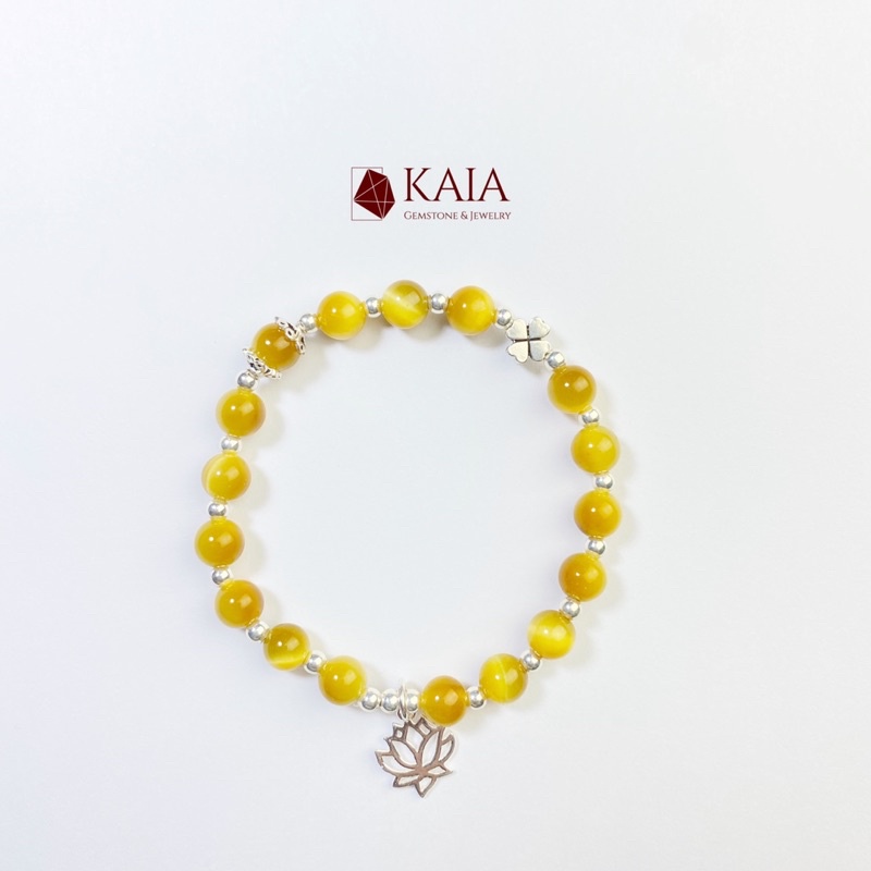 Vòng Tay mắt hôt vàng tươi mix charm cỏ 4 lá may mắn túi tiền chiêu tài lộc mệnh kim mệnh thổ phụ kiện thời trang KAIA