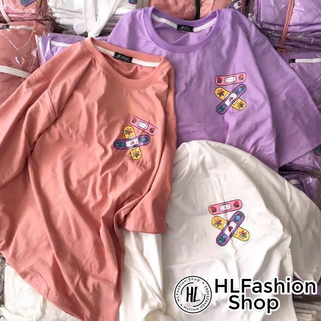 Áo thun tay lỡ form rộng hình băng cá nhân siêu dễ thương đáng yêu, áo phông in HLFashion