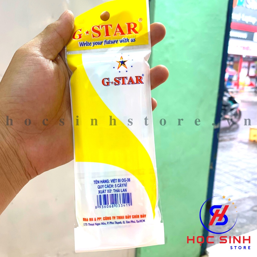 Gói 5 cây bút bi OG-38 Xanh Thái Lan hiệu GSTAR - Học Sinh Store