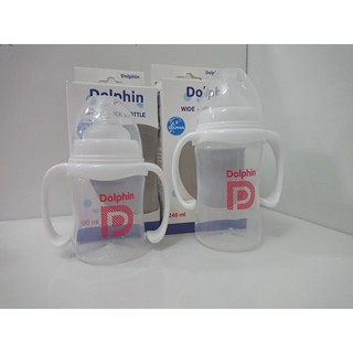 Bình sữa Dolphin cổ rộng 180/240ml chính hãng có tay cầm