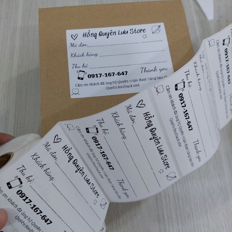 50 Phiếu ship hàng in thông tin tên shop kích thước 10,3x7,6cm