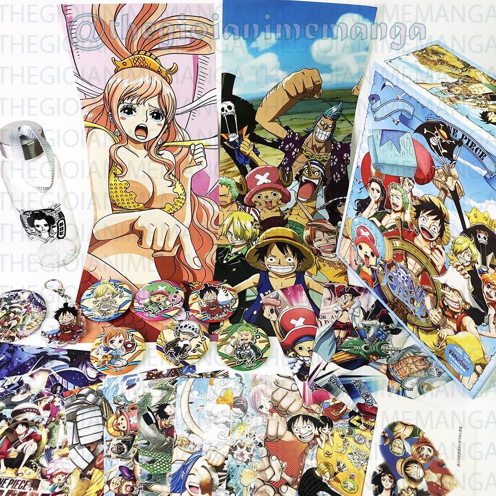 (200) Hộp Quà tặng To anime ONE PIECE ĐẢO HẢI TẶC có bình nước ảnh dán vòng tay ảnh thẻ postcard chibi