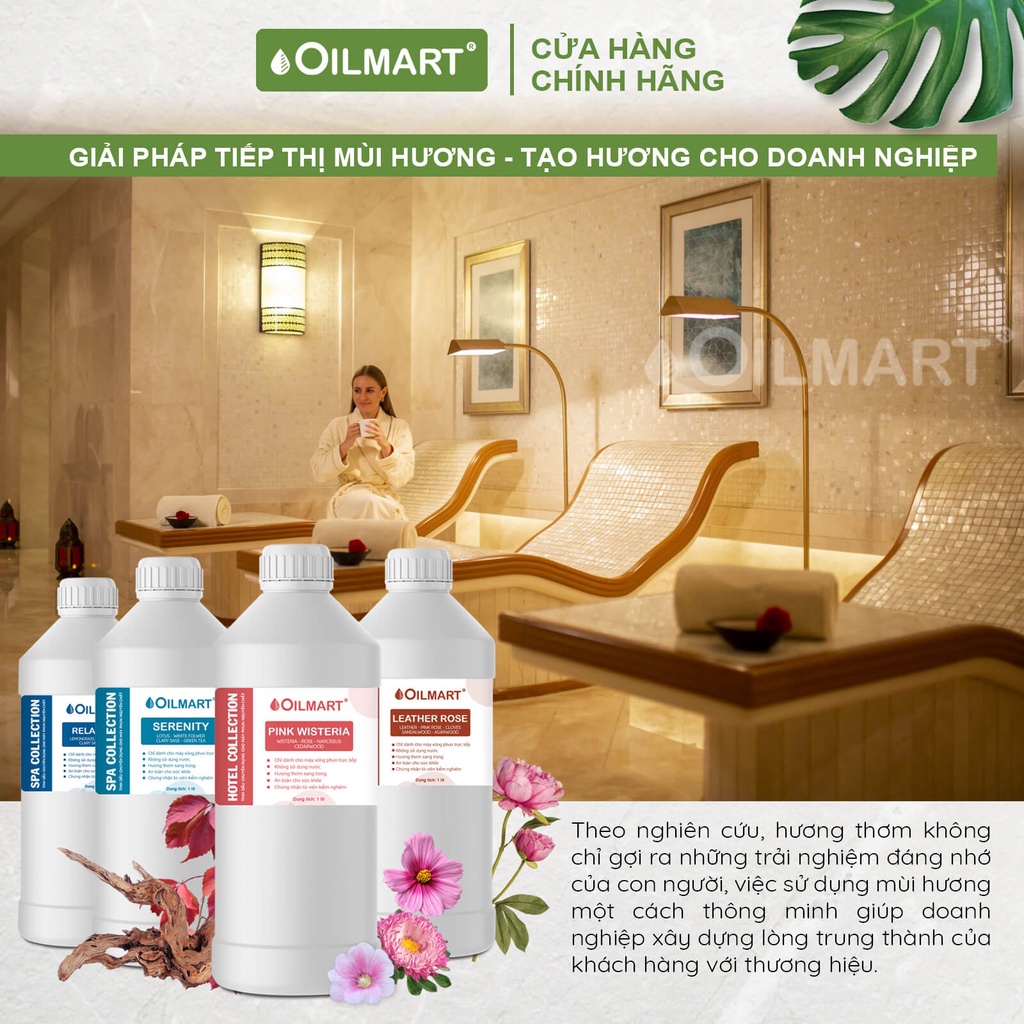 Tinh Dầu Chuyên Dụng OILMART Cho Máy Phun Công Nghiệp - Bộ Sưu Tập: Spa, Yoga, Sauna, Phòng Khám, Phòng Massage 1 lít