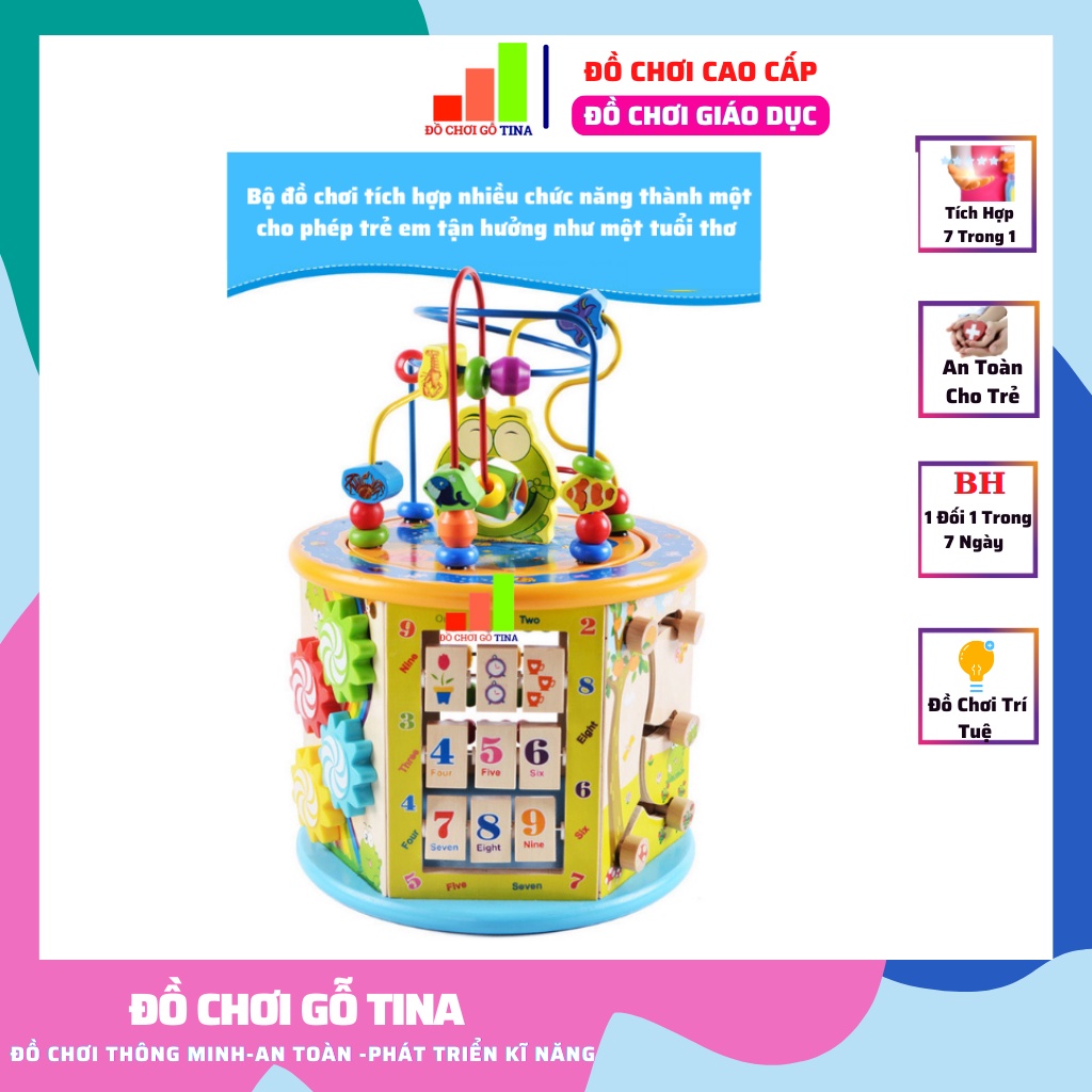 Đồ Chơi Giáo Dục Sáng Tạo Luồn Hạt Gỗ Lớn To Cho Bé Trí Tuệ Đa Năng 8 In 1 Hộp Gỗ Tina Phát Triển Đa Dạng Kỹ Năng