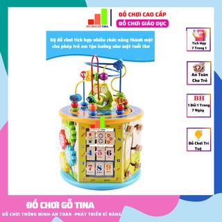 Đồ Chơi Giáo Dục Sáng Tạo Luồn Hạt Gỗ Lớn To Cho Bé Trí Tuệ Đa Năng 8 In 1 Hộp Gỗ Tina Phát Triển Đa Dạng Kỹ Năng
