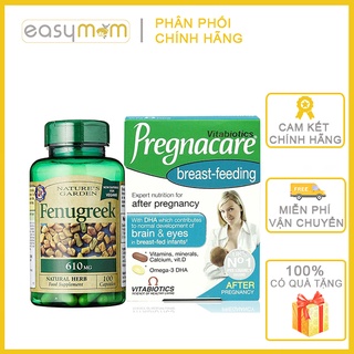 Bộ đôi quan trọng số 1 cho mẹ sau sinh- cỏ lợi sữa Fenugreek UK và Pregnacare bre bú UK