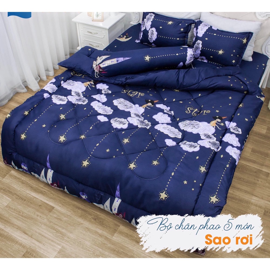 Bộ 5 món chăn phao Cotton Poly, Set 5 món chăn phao Cotton Poly miễn phí bo chun ga giường