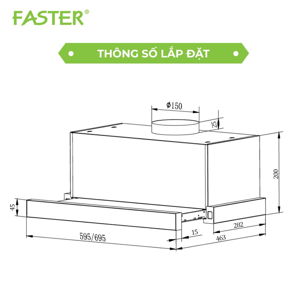 Máy hút mùi Faster 6222B/ 7222B / size 60/70cm / Máy hút siêu êm / Tiết kiệm điện / Bảo hành chính hãng 2 năm
